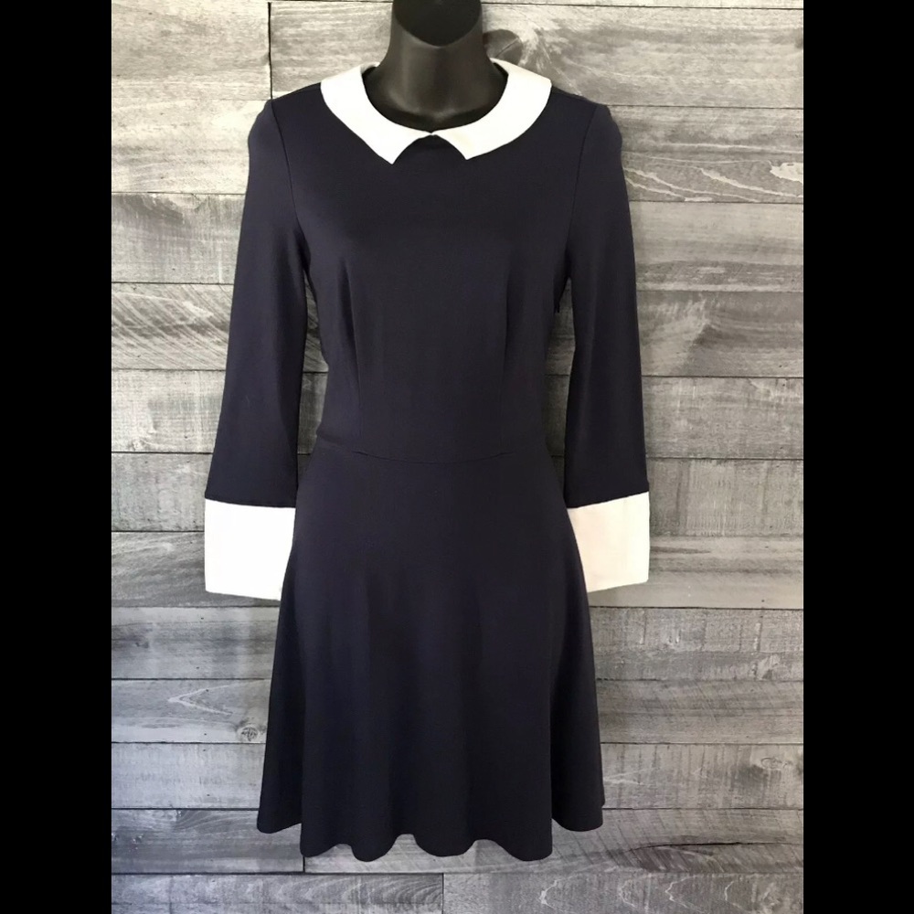 Venus Dress Navy Blue w/ white cuffs Size 14
